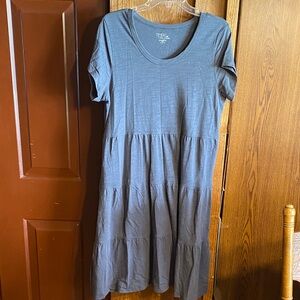 Time and Tru Slate Blue Tiered Short-Sleeve Midi Dress